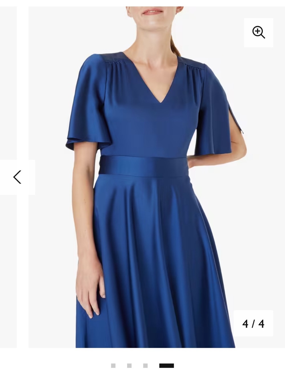 Hobbs Silky Navy V-Neck Midi Dress with Flutter Sleeves in Blue